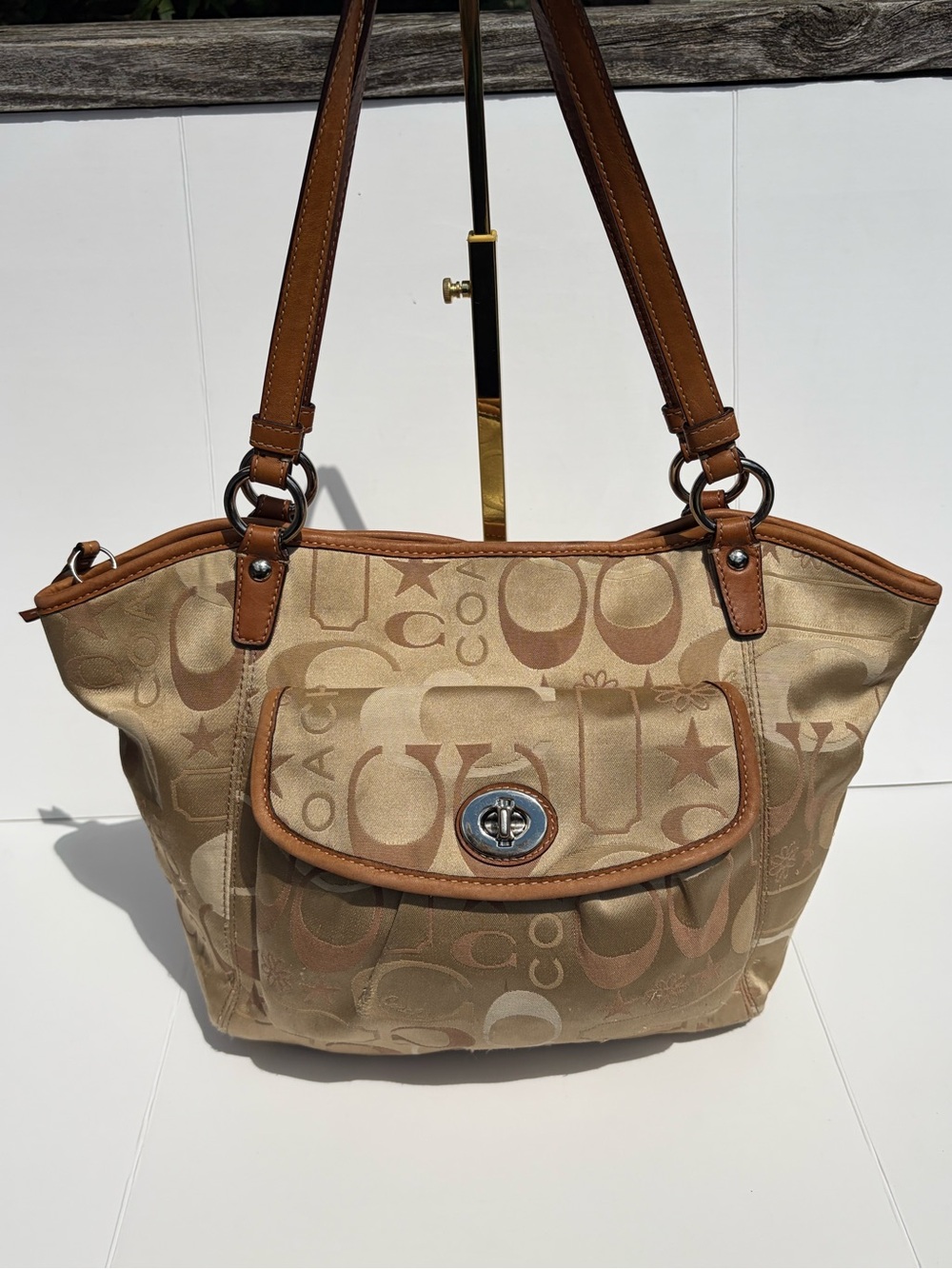 Coach Signature Stars & Flowers Leah Canvas Tote Bag (Style F14648)
